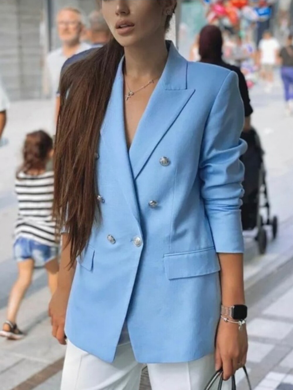 Zara New Baby Blue Double Breasted Buttoned Blazer Size XS